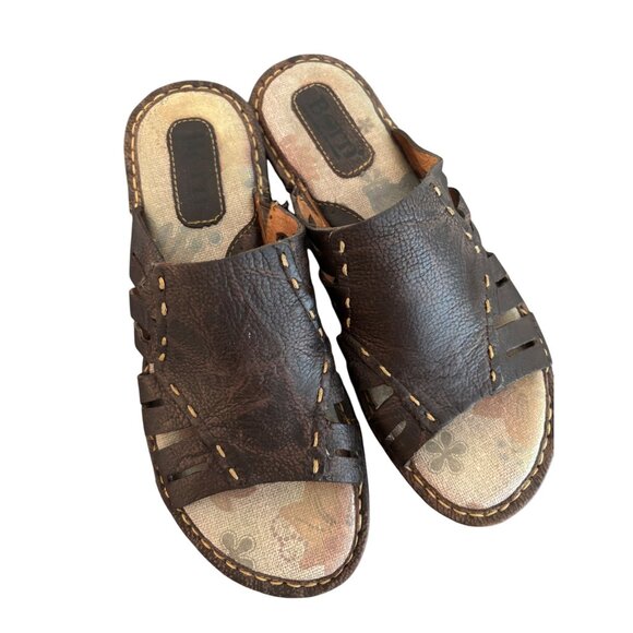 Born Laramie Full Grain Leather Dark Brown Slide Sandals Womens - Picture 2 of 10